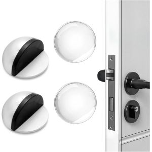 Letnerny-4pcs Arr&ecirc;t De Porte Auto - Adh&eacute;sif, 2 Arr&ecirc;ts De Porte En Acier Inoxydable Poli Avec 2 Protecteurs Muraux En Silicone, Pare - Chocs &Agrave; Bouton De Poign&eacute;e, Pour Bureau &Agrave; Domicile - Neuf