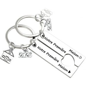 KALANKA-Porte cl&eacute; Maison Couple Personnalis&eacute;: Ensemble de 2Pcs Porte Clef en Acier Inoxydable - pour la Maison - Cadeau Amour de Pendaison de Cr&eacute;maill&egrave;re - Neuf