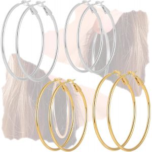 Kal-4 Paires Creoles Femme, Boucles D'oreilles Ovales Légères, Ovale Boucles D'oreilles Femme Hypoallergénique Grandes Boucle D'oreille Femme Légères Boucle D'oreille Creoles, Tendance Bijoux - Neuf
