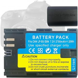 LP-E6 LP-E6N Batterie de rechange compatible avec Canon EOS 60D 60Da 70D 80D 5D Mark II III 6D 7D Mark II - Neuf