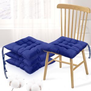 4 Coussins De Chaise Avec Rubans,40 X 40cm Coussin D'assise Rembourr&eacute;,Confortables Galette De Chaise Interieur Avec Attaches Pour Chaise De Bureau,Jardin,Balcon,Int&eacute;rieur Et Ext&eacute;rieur (Bleu Roi) - Neuf