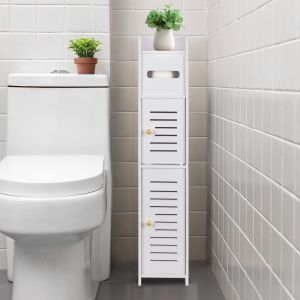 Support de Support de Papier Toilette,casier de Toilette,étagère d'angle Mince pour Petit Espace de Rangement,Petit casier de Salle de Bains avec Porte-Blanc - Neuf