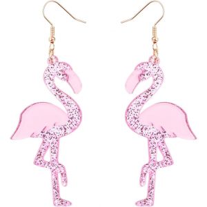 Kal-Boucles D'oreilles Flamant Rose Pour Femme, Alliage Boucles D'oreilles Pendantes Flamant Rose Bijoux D'oiseaux Pour Un Usage Quotidien Été Plage Fête Tropicale - Neuf