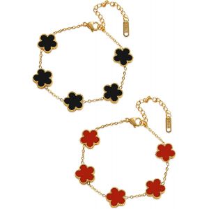 Kalsw-Bracelet Trèfle Porte Bonheur,Bracelet Trèfle Plaqué Or 18k Bracelet Trefle 4 Feuilles Femme Bracelet De Luxe Bracelet Personnalisé Femme Ête Des Mères,Cadeau De Noël Pour Les Femmes - Neuf