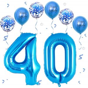 Ballon Anniversaire 40 Ans Bleu, 101 Cm Ballon Chiffre 40, Happy Birthday Decoration Ballons 40 Anniversaire Ballon, Décoration Ballon Numéro Pour 40 - Vole À L'Hélium - Neuf