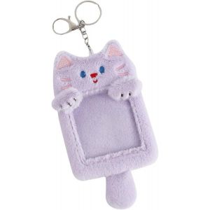 KAL-Porte-Photocarte En Peluche Avec Porte-Cl&eacute;s, Pochette De Protection Pour Carte D'Identit&eacute;, Banque De Cr&eacute;dit, Ourson, Chat Violet Avec Queue - Neuf