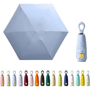 Mini Parapluie De Voyage Avec Poign&eacute;e En Anneau Et Couche De Rev&ecirc;tement En Tissu Bloquant/Protection Uv Upf 50 99,9 % Compact Pliable Parapluie Parapluie L&eacute;ger Petit Sac &Agrave; Dos Portable/Pluie - Neuf