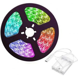 Ruban Led A Pile,Bande Led, 2m/60 Led Smd 5050 Rgb Ip65 Étanche Bande Kit Bande Lumineuse Flexible Peut-Découpé Clignotant Au Néon Déco Soirée Fête Mariage Vitrine - Neuf