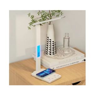 Lampe De Bureau Pliante 40cm, Tactile, Intensit&eacute; Variable, R&eacute;veil, Chargeur T&eacute;l&eacute;phone 15w, Usb, Blanc - Neuf