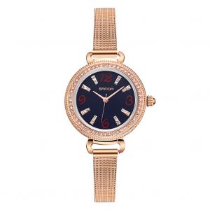 Montre A Quartz Vintage Pour Femme, Affichage Analogique En Strass, Bracelet En Acier, Or Rose Et Bleu - Neuf
