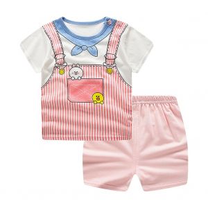 Ensemble D'ete Pour Bebe?: T-Shirt A Manches Courtes Et Short Rose A Bretelles (80) - Neuf