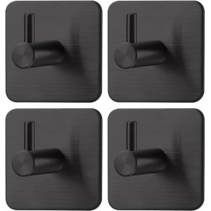 Yemaesre-Crochet Adhesif Mural Noir, 4 Pièces Crochet Salle De Bain En Acier Inox 304 Crochet Autocollant Adhésif Sans Percage Avec Coussinet Collant Crochets Adhesifs Muraux Accroche Torchon - Neuf