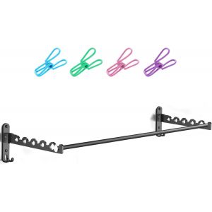 Etendoir MuralPliable Porte V&ecirc;tements Tringle de Rail Cintre Mural pour Salle BainChambreCoucher Blanchisserie (Argent2) - Neuf