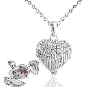 Collier M&eacute;daillon En Forme De Coeur En Forme D'ailes D'ange Avec Photo Personnalis&eacute;e - Collier Cr&eacute;atif Pour Femmes Et Hommes - Argent - Neuf