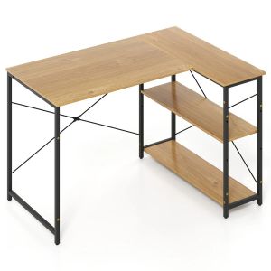 Bureau d ordinateur en L gain de place 118 x 86 x 74 cm avec &eacute;tag&egrave;res r&eacute;versibles design moderne en bois manufactur&eacute; naturel Helloshop26 20_0010897 - Neuf