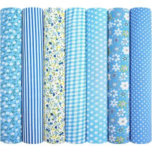 Mevronisshop-7pcs Tissus Coton Couture, 50 X 50 Cm Tissus En Coton Bricolage, Motif Assortis, Doux Et Durable Patchwork Tissu Pour Quilting, Couture, Bricolage, Masques, D&eacute;coration Int&eacute;rieure, Bleues - Neuf
