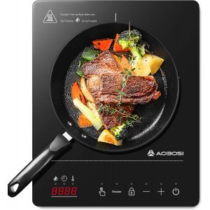 CHECARZHN--NO1-Aobosi Plaque Induction, Plaque A Induction Avec Corps Ultra-Mince Portable (32 * 26 * 4.2), 20 Niveaux De Puissance Et De Température, Fonction Booster 2000W, Verrouillage De Sécurité - Neuf