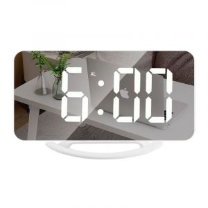 Réveil numérique, réveil au lit, miroir 7 LED, avec 2 ports de charge USB, mode répétition, réglage automatique de la luminosité, horloge de bureau facile à programmer pour la maison ou le bureau - Neuf