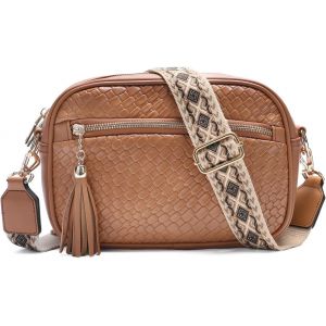 RFCBC-Sac Bandoulière Femme, Élégant Sac à Main Femme Bandoulière Tissé en Cuir PU Petit Sacs Portés Épaule avec Sangle de Guitare Amovible - Neuf