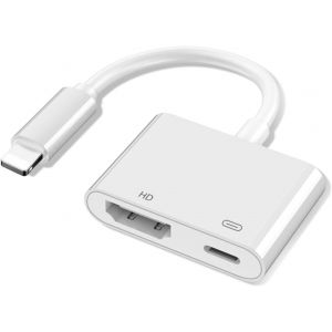 Adaptateur HDMI pour iPhone,Adaptateur AV numérique HDMI Lightning 1080P Video Audio Sync Screen Converter avec connecteur de Charge Lightning pour TV/HDTV/Moniteur/projecteur iPhone/iPad - Neuf