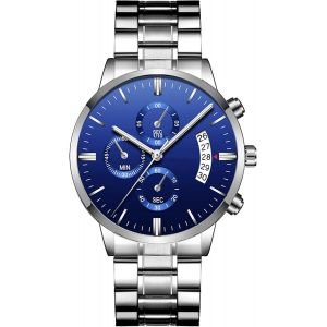 Montre &Agrave; Quartz Multifonction Pour Homme-&Eacute;tanche-Bracelet En Acier Inoxydable-Avec Fonction Jour Et Date Automatique.[J855] - Neuf