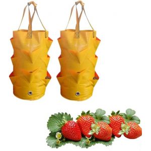 Lot De 2 Sacs De Plantation De Fraises, Sacs De Culture Suspendus &Agrave; 8 Trous, Pour Fraises, Pommes De Terre, Tomates, Fleurs, L&eacute;gumes, 11,7 Litres (Jaune) - Neuf