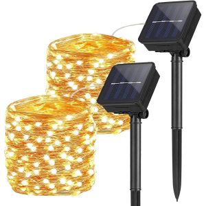 Jgd-2 Pack Guirlande Lumineuse Exterieur Solaire, 10m 100 Led &Eacute;tanche Guirlande Solaire Exterieur, Auto On/Off D&eacute;coration Lumi&egrave;re Pour Jardin Terrasse Cl&ocirc;ture Cour Maison No&euml;l Mariage F&ecirc;te, Blanc Cha - Neuf