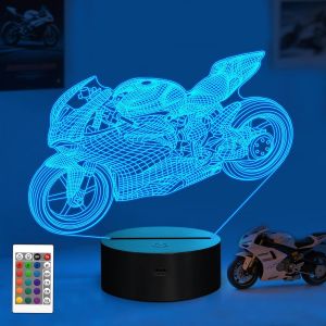 Lampe Moto Veilleuse Enfant 16 Couleurs Avec T&eacute;l&eacute;commande 3d Illusion D'optique Pour Enfant Cadeau De No&euml;l D'anniversaire Pour Gar&ccedil;ons Et Filles[Vei9272351] - Neuf