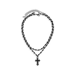 Collier Ras Du Cou Boh&egrave;me Gothique Avec Pendentif Croix Et &Eacute;toile, Cha&icirc;ne &Agrave; Perles &Agrave; Plusieurs Rangs, Id&eacute;al Pour Halloween Ou No&euml;l (R&eacute;f. 02) - Neuf