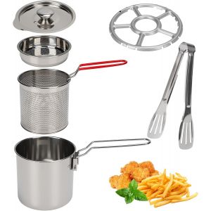 NouvelHorizonstore-Mini Friteuse Acier Inoxydable 304 avec Mailles Filtre Fines, 1.2L R&eacute;cipient &agrave; Graisse Friteuse, Marmite Huile Multifonctionnelle Poign&eacute;e Anti-Scalding, Panier et Pot Pour Tempura, - Neuf