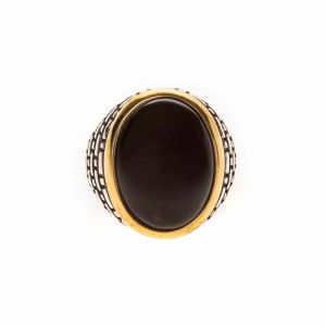 Bague Homme Argent Dore Onyx ?il Noir - Neuf