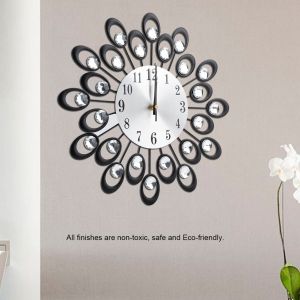 HJLIAN Horloge murale creative en fer de style europeen en forme de fleur, horloge murale suspendue en diamant - Neuf