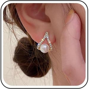 Kal-Boucles D'oreilles Boho En Cristal Perle Boucles D'oreilles Strass Perle Clous D'oreilles Vintage Boucles D'oreilles Perle Ronde Flottante Boucles D'oreilles Cristal Cz Étincelantes Bijoux - Neuf