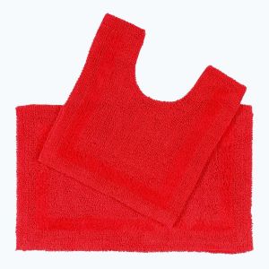 Tapis de Bain et Contour WC en Coton,Tapis de Bain Rouge,Ensemble Tapis Salle de Bain et WC-Lot de 2 - Neuf