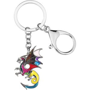 KAL-Porte-Cl&eacute;s Dragon En Alliage &Eacute;maill&eacute; Porte-Cl&eacute;s Fantaisie Dinosaure Bijoux Pour Femmes Filles Sac Portefeuille Charms Cadeaux - Neuf
