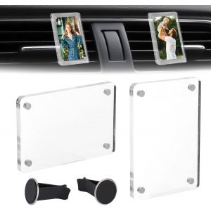 2Pcs Supports Photo Voiture Pour Grille D'A&eacute;ration Du Tableau De Bord,Clip Magn&eacute;tique Pour Cadre Photo En Acrylique Affichage Horizontal Ou Vertical Convient Aux Photos De Taille 9X6 Cm - Neuf