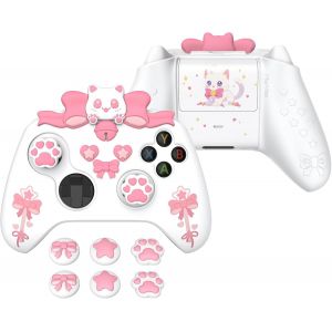 Coque Protection pour Xbox Series X/S Manette,Housse Silicone avec Capuchon Joystick & Autocollant pour Xbox Core Controller Accessoires-Blanc,Design Ch&eacute;rie Kitty - Neuf