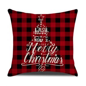 No&euml;l Taie D'oreiller 18"" X 18"", D'hiver Ferme De No&euml;l Taie D'oreiller Noir Et Rouge Buffalo Plaid En Coton Et Lin Taie D'oreiller Pour Canap&eacute; Canap&eacute; D'int&eacute;rieur &Agrave; L'ext&eacute;rieur (B) - Neuf