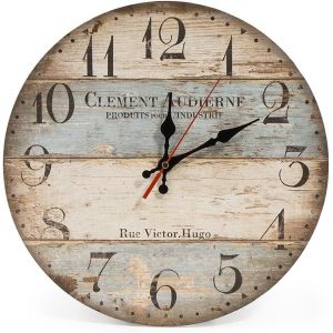 30cm Vintage Horloge Murale Rustique,silencieuse en Bois Cadran Horloge minuteur pour la Maison Salon Chambre Bureau Café Bar Decor (Victor Hugo) - Neuf