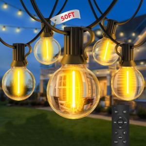 Aiou-Guirlande Lumineuse Extérieure 15m-18+1 G40 Led Télécommande 4 Modes,Ip44 Imperméable,Guirlande Connectable Pour Jardin/Terrasse/Balcon - Neuf