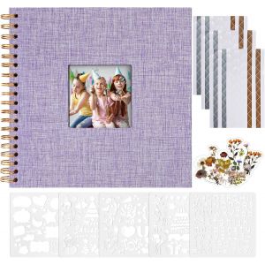 Album Photo Scrapbooking,20,5 x 20,5 cm Album Photo en Lin avec 40 Pages Papier Kraft Blanc Vierge,Kit de Fournitures de Scrapbooking DIY pour Couple B&eacute;b&eacute; Famille Mariage,Violet - Neuf