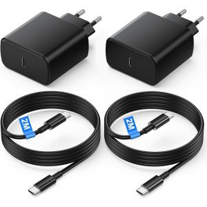 45W Chargeur USB C avec Câble 2M pour Samsung Galaxy S25/S24 Ultra/S23+/S23 Ultra/S22/S21/Note20/A54/A53/Z Fold5/Flip5/Fold4/Flip4, Chargeur USB C Rapide Prise C Charge Rapide Adaptateur(2PACK-2M) - Neuf