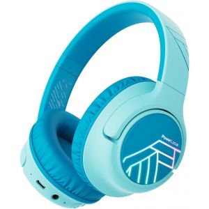 Casque Audio Enfant, Casque Bluetooth Enfant avec Micro, 74/85/94dB Volume Limité, 45 Heures, Hi-Fi Stéréo, Casque Pliable avec Lumières LED Colorées, 2 Fonction de Partage du Casque (Bleu) - Neuf