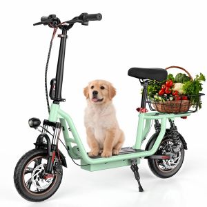 Iscooter I12 Trottinette &Eacute;lectrique Pliable &iquest; Avec Si&egrave;ge & Panier, 12", 500w, 35km, 36v7.5ah,Vert - Neuf