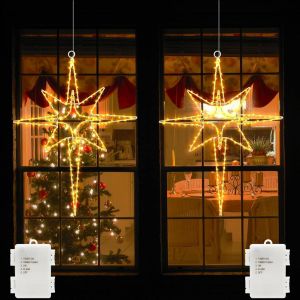 Jgd-Bethlehem - Lot De 2 Guirlandes Lumineuses Led Pour Fen&ecirc;tre - &Eacute;toile - 120 Led - D&eacute;coration De No&euml;l - Avec Minuterie - En M&eacute;tal - Pour Int&eacute;rieur Et Ext&eacute;rieur - Blanc Chaud - Neuf