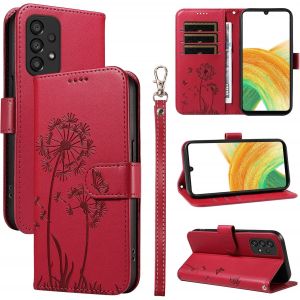 ELVORIX-Coque pour Samsung Galaxy A33 5G, Housse en Cuir PU Premium Etui &agrave; Rabat Pochette de Portefeuille avec Porte Carte &Eacute;tui de Protection pour Galaxy A33 5G, Rouge - Neuf