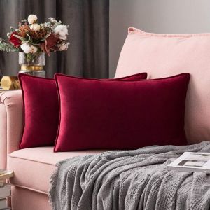 ERYI-Housse De Coussin Noël En Velours Décorative Canapé Bordure Taie D'Oreiller Super Doux Decoration Maison Salon Chambre Pour Canapé Clic Clac 40 X 60 Cm,2 Pièces Bordeaux - Neuf