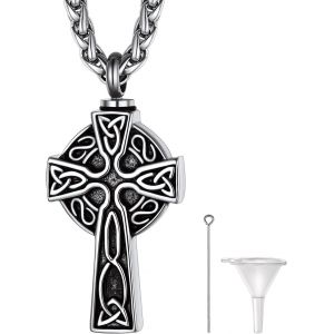 Kal-Collier Urne Pour Cendres Animaux Homme Femme,Pendentif Crâne/Serrure/N?ud Urne Funéraire Plaqué Or/Noir/Acier Inoxydable Avec Chaine 50+5cm,Bijoux Crémation Waterproof - Neuf