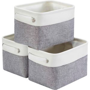 Petite Panier de Rangement Lot de 3,boites de Rangement en Tissu avec Poign&eacute;e pour &Eacute;tag&egrave;res,Placard,Jouets (Pliable,Gris Blanc) - Neuf