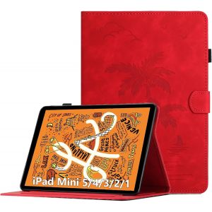 Kal-Coque Pour Ipad Mini 7.9 Pouces, Ipad Mini 5/4/3/2/1, Housse De Protection Multi-Angles Étui En Cuir Pu Avec Fente Pour Carte, Auto Réveil/Sommeil, Rouge - Neuf
